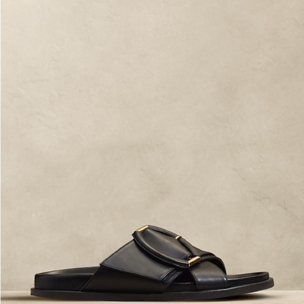 Banana Republic Black Slide Sandals with Gold Buckles - Picture 2 of 5